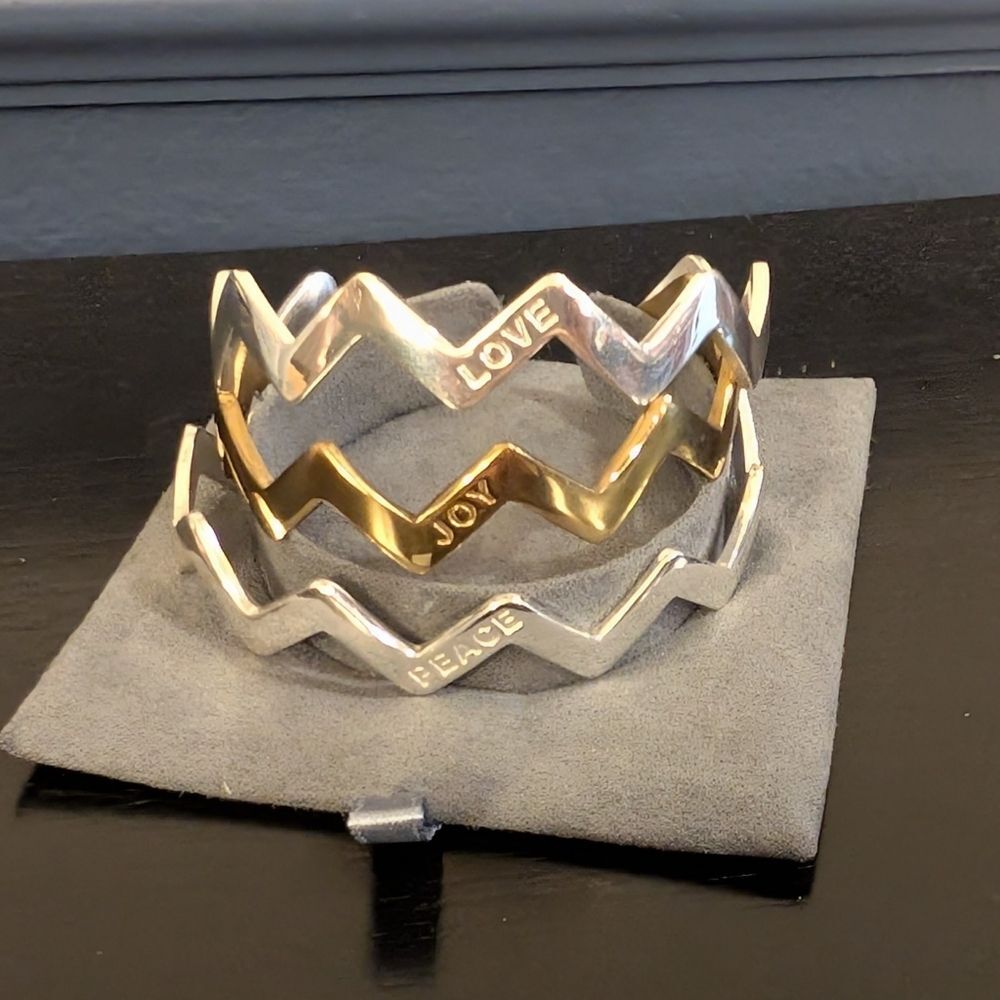 Rustic Cuff Gold and Silver Zigzag Bracelet Set Love Joy Peace